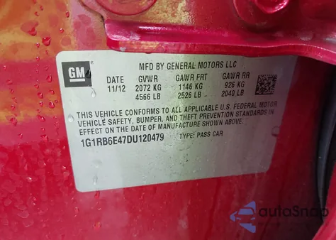 2013 Chevrolet Volt from USA, damaged, VIN 1G1RB6E47DU120479